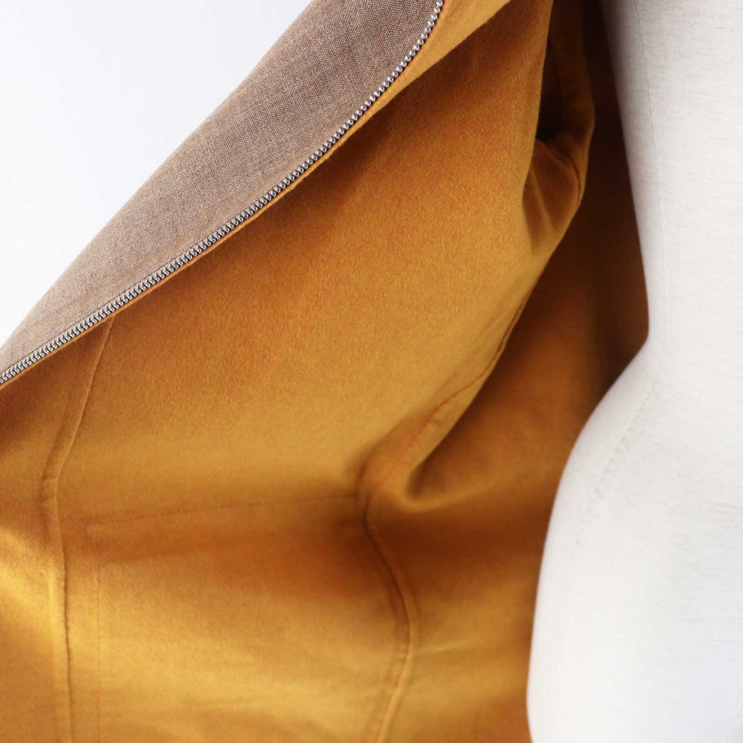 HERMES coat hooded zip-up long coat Brown Mustard cashmere Women 32 3E0105DC