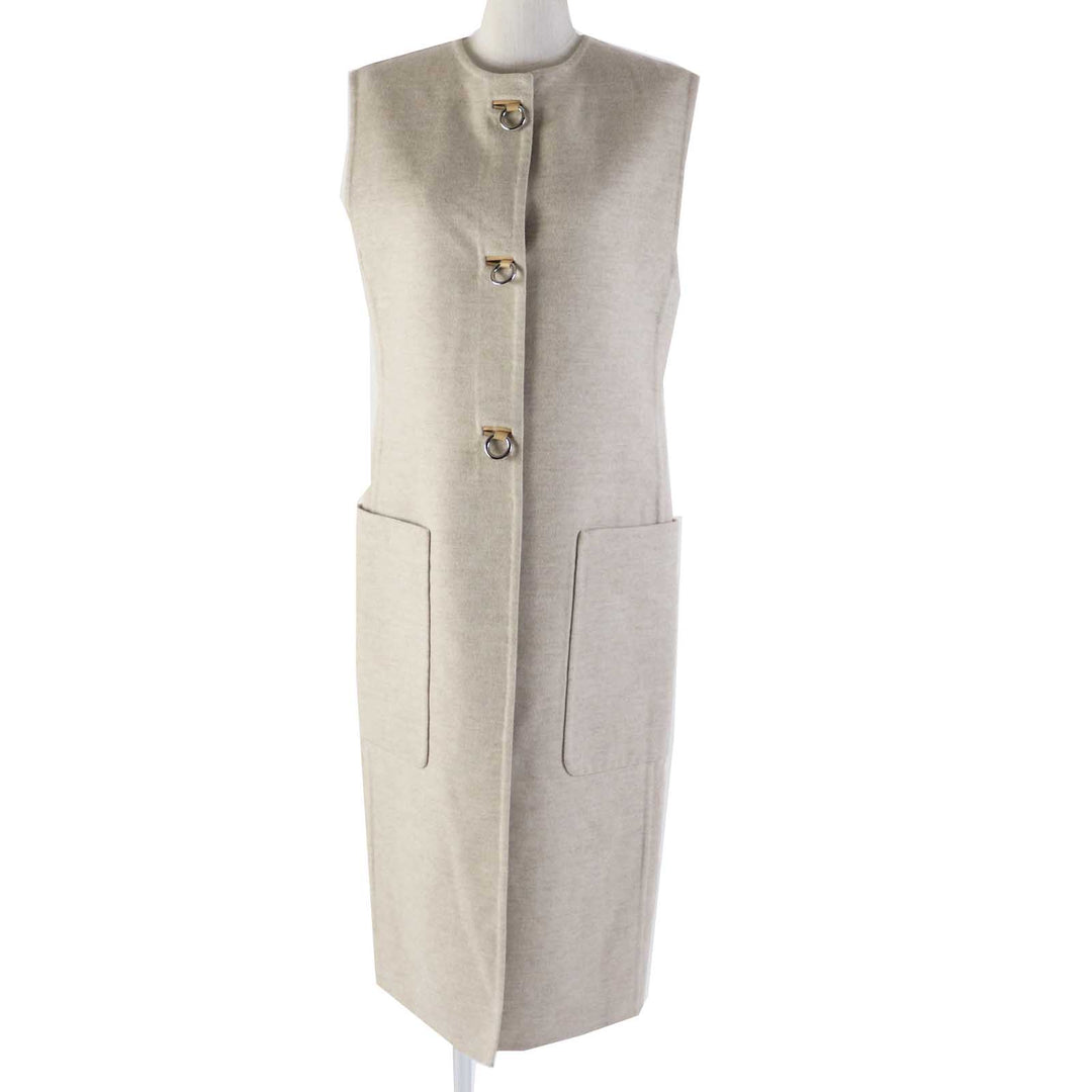 Pristine HERMES Best Lamb leather long gilet/ light beige cashmere Women 36 3E0223DZ