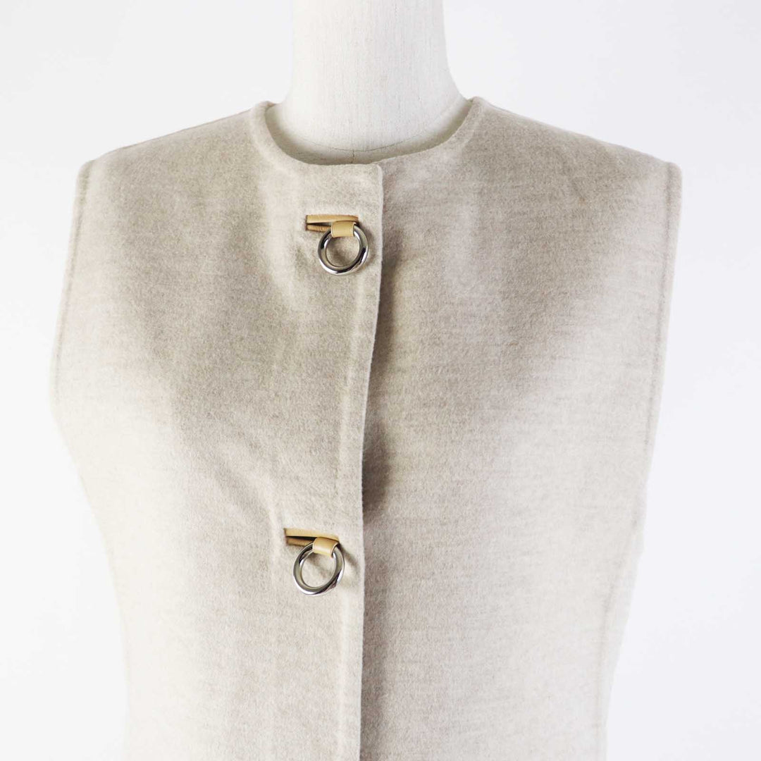 Pristine HERMES Best Lamb leather long gilet/ light beige cashmere Women 36 3E0223DZ