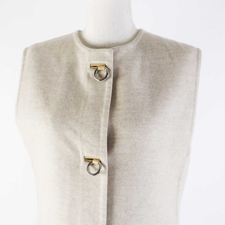 Pristine HERMES Best Lamb leather long gilet/ light beige cashmere Women 36 3E0223DZ