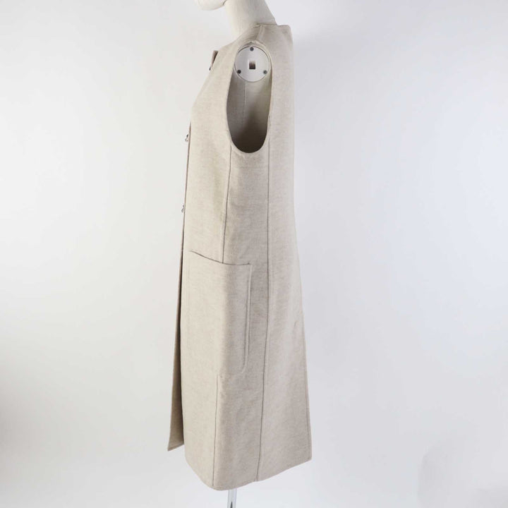 Pristine HERMES Best Lamb leather long gilet/ light beige cashmere Women 36