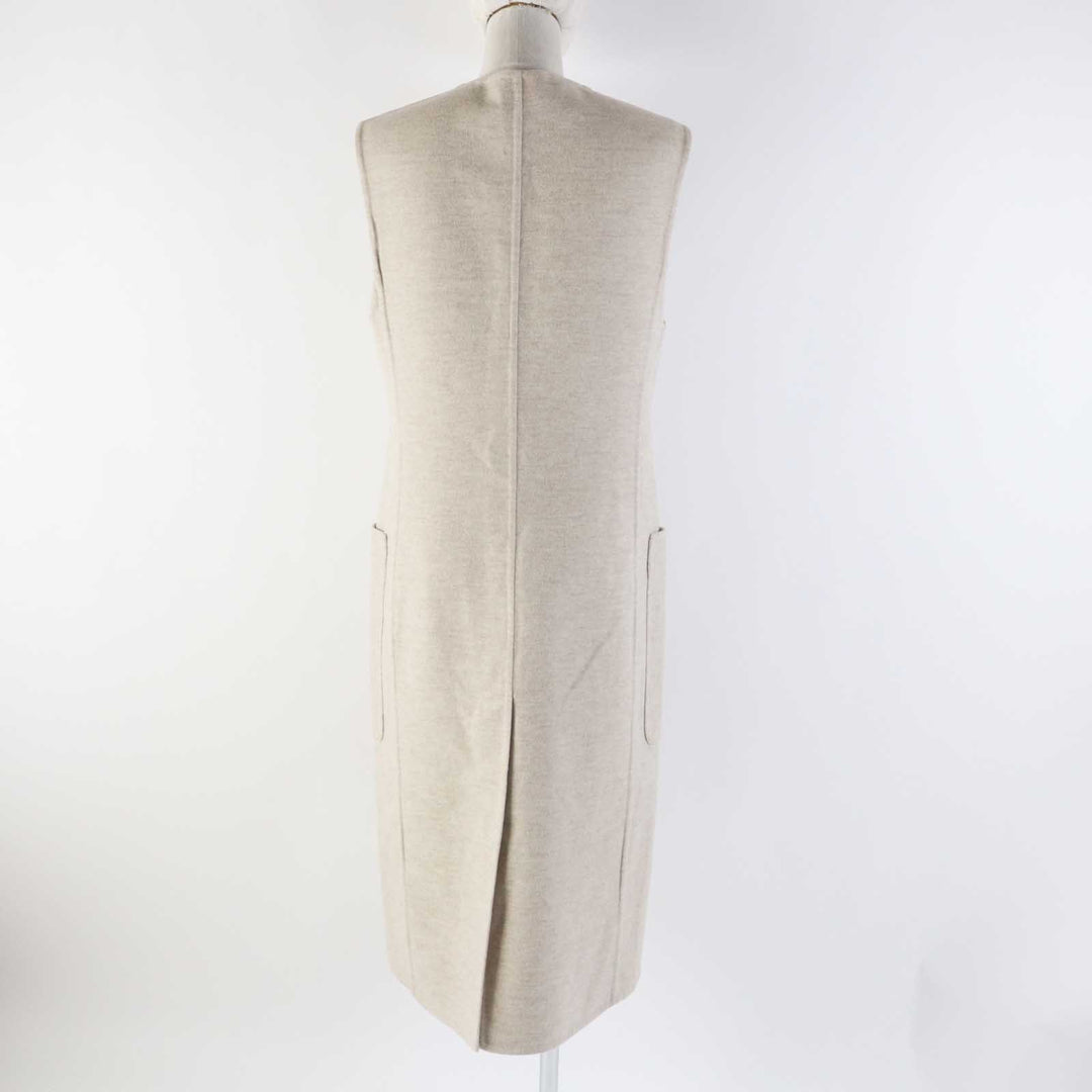 Pristine HERMES Best Lamb leather long gilet/ light beige cashmere Women 36