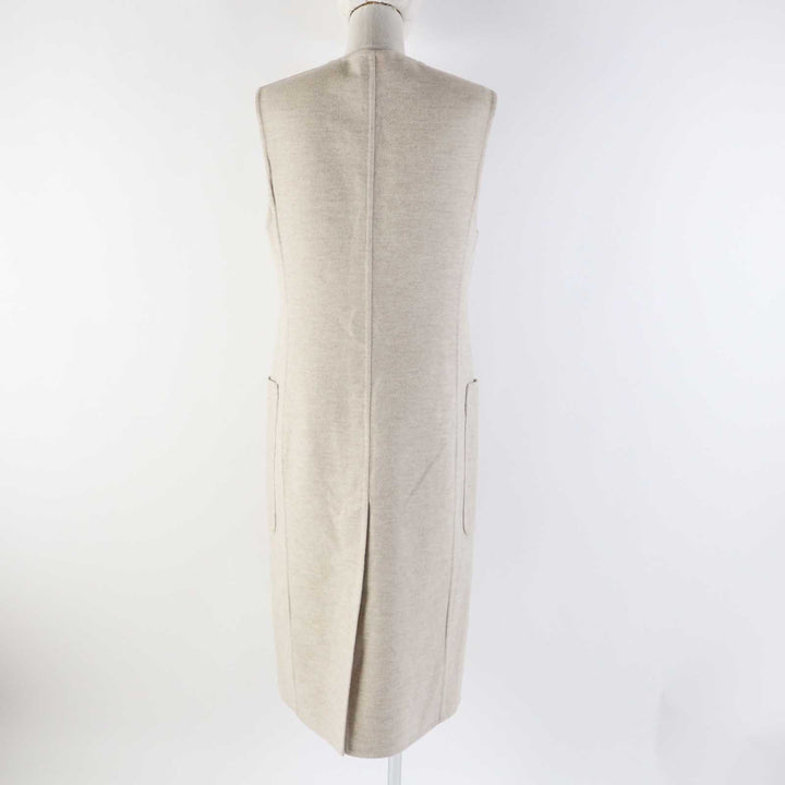 Pristine HERMES Best Lamb leather long gilet/ light beige cashmere Women 36