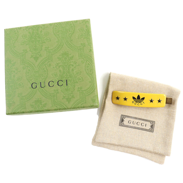 Excellent GUCCI×adidas hair accessory Trefoil logo hair clip Yellow black Women 702940