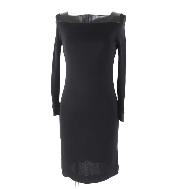 Excellent GUCCI one piece Lamb leather Square neck Long sleeves black Women XS 364339