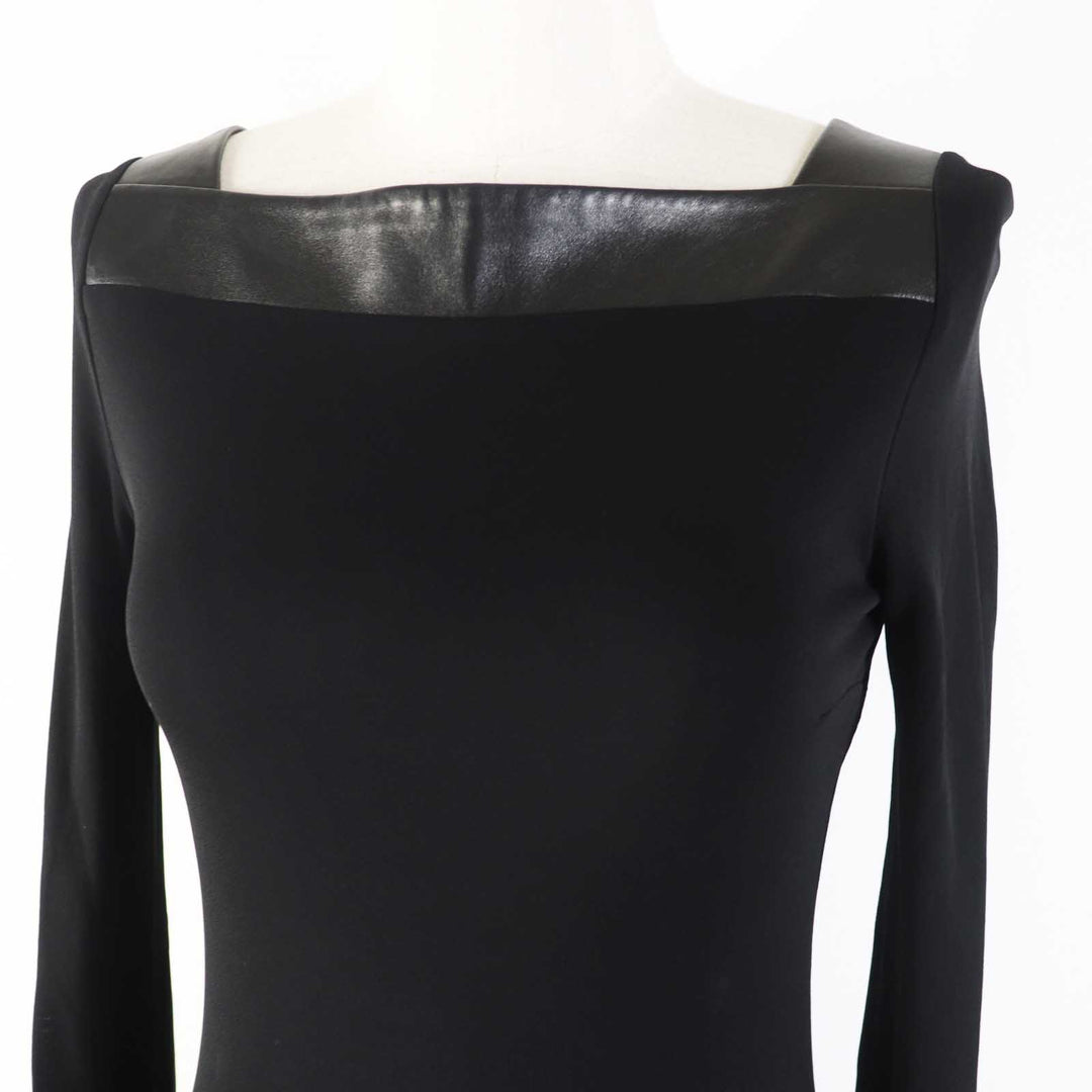 Excellent GUCCI one piece Lamb leather Square neck Long sleeves black Women XS 364339