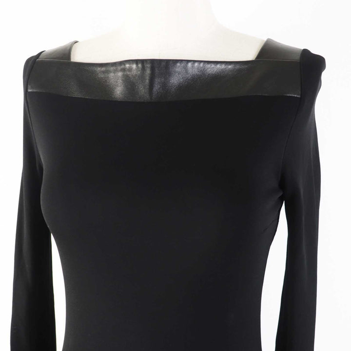 Excellent GUCCI one piece Lamb leather Square neck Long sleeves black Women XS 364339
