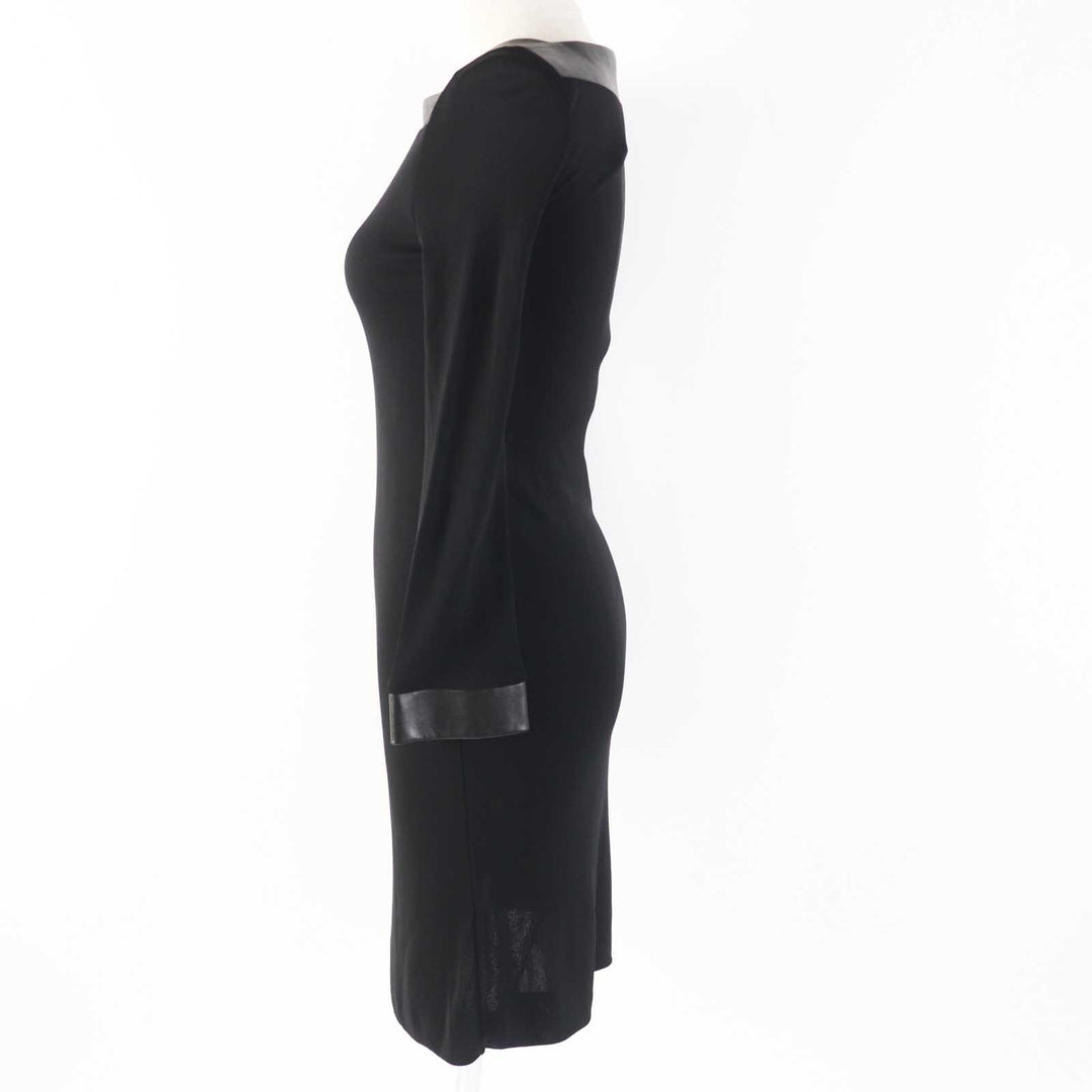 Excellent GUCCI one piece Lamb leather Square neck Long sleeves black Women XS 364339