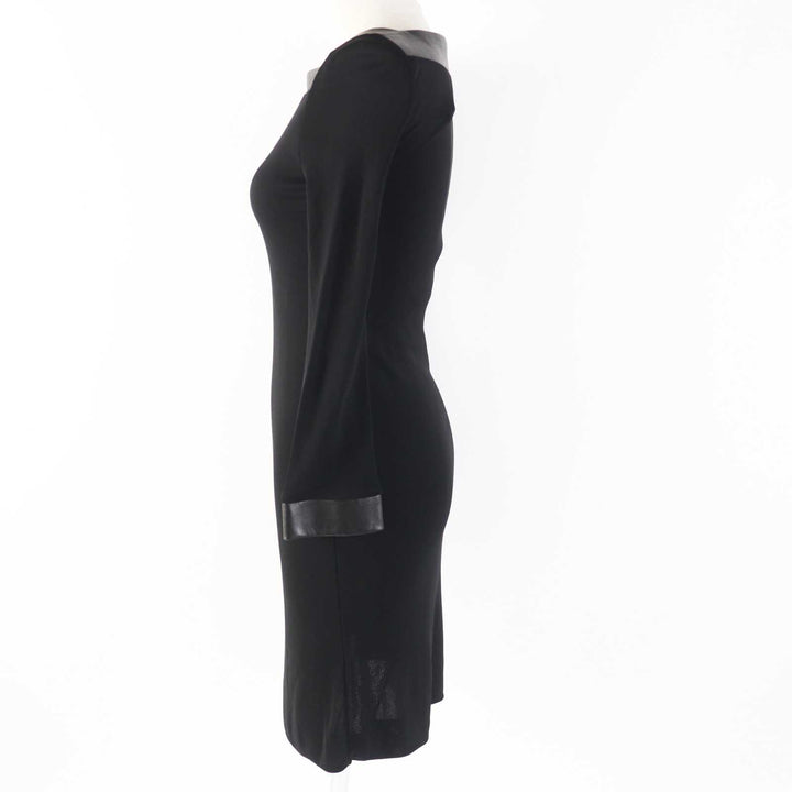 Excellent GUCCI one piece Lamb leather Square neck Long sleeves black Women XS 364339