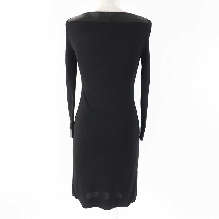 Excellent GUCCI one piece Lamb leather Square neck Long sleeves black Women XS 364339