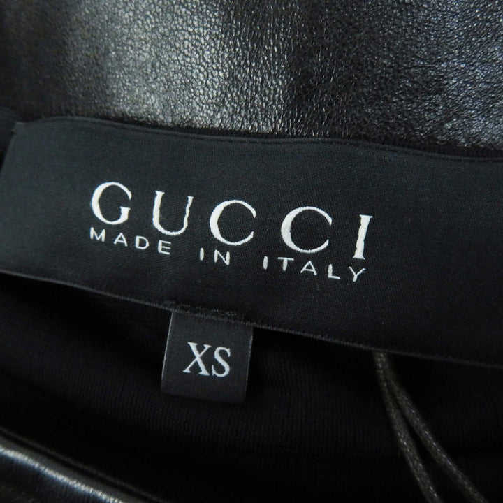 Excellent GUCCI one piece Lamb leather Square neck Long sleeves black Women XS 364339