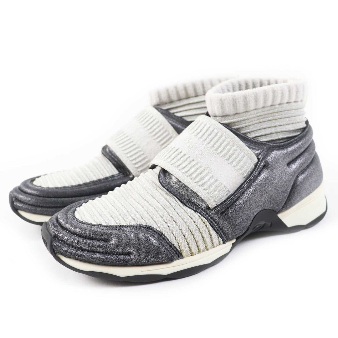 Very Good CHANEL sneakers COCO Mark logo knit sneakers/socks gray Women 37.5 G33070