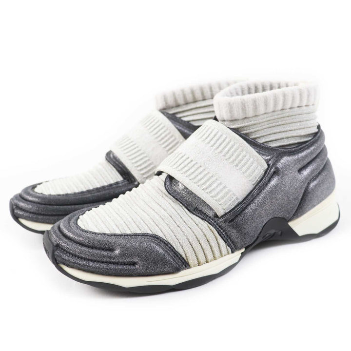 Very Good CHANEL sneakers COCO Mark logo knit sneakers/socks gray Women 37.5 G33070