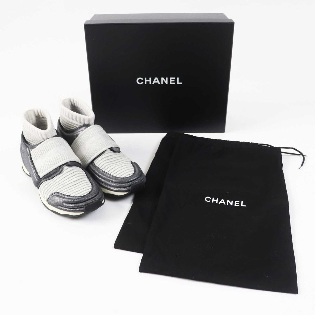 Very Good CHANEL sneakers COCO Mark logo knit sneakers/socks gray Women 37.5 G33070