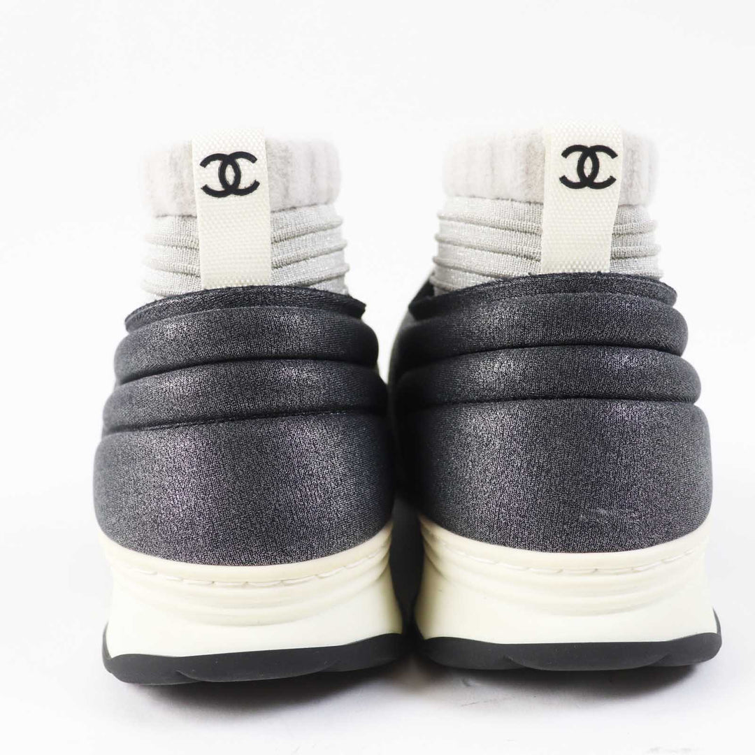 Very Good CHANEL sneakers COCO Mark logo knit sneakers/socks gray Women 37.5 G33070