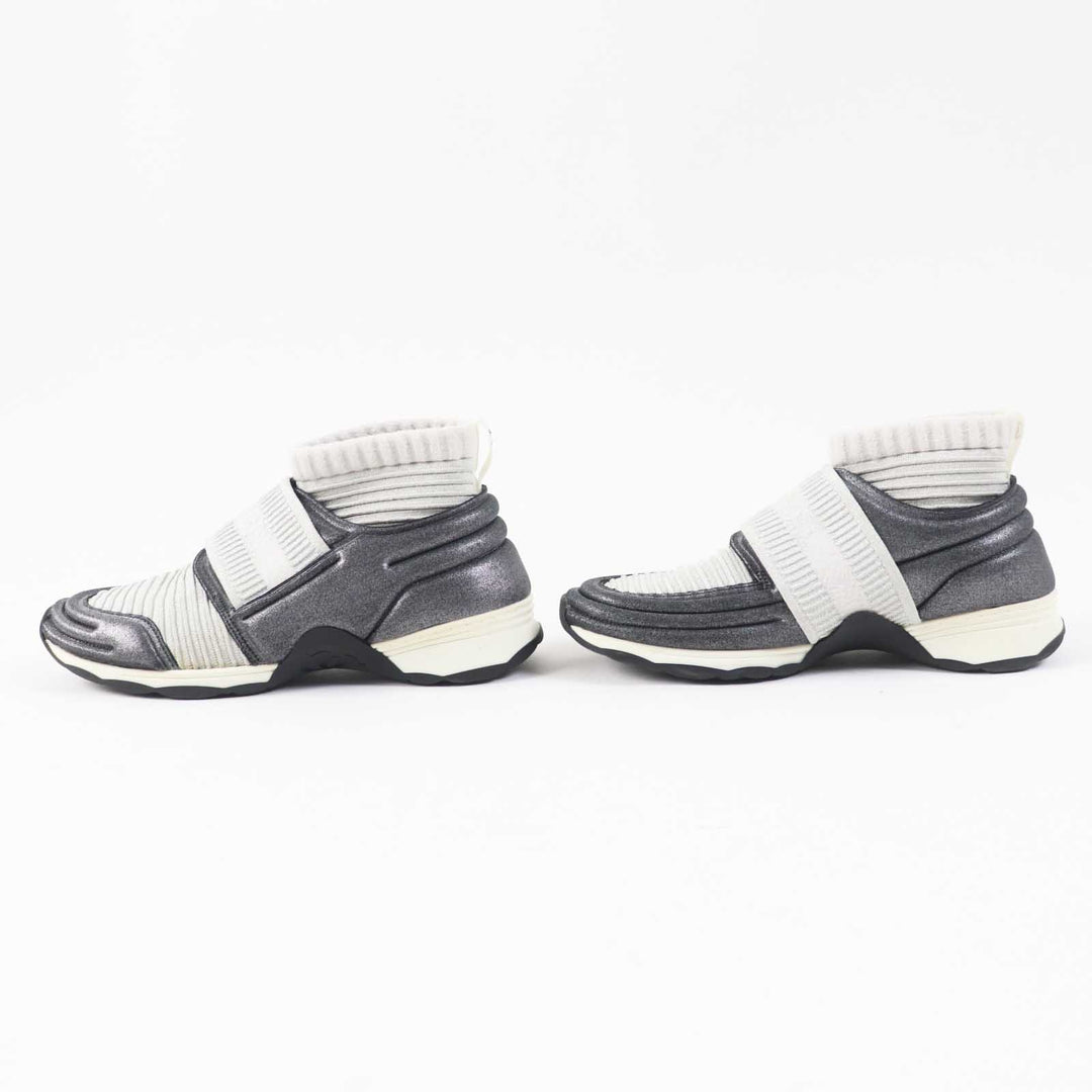 Very Good CHANEL sneakers COCO Mark logo knit sneakers/socks gray Women 37.5 G33070