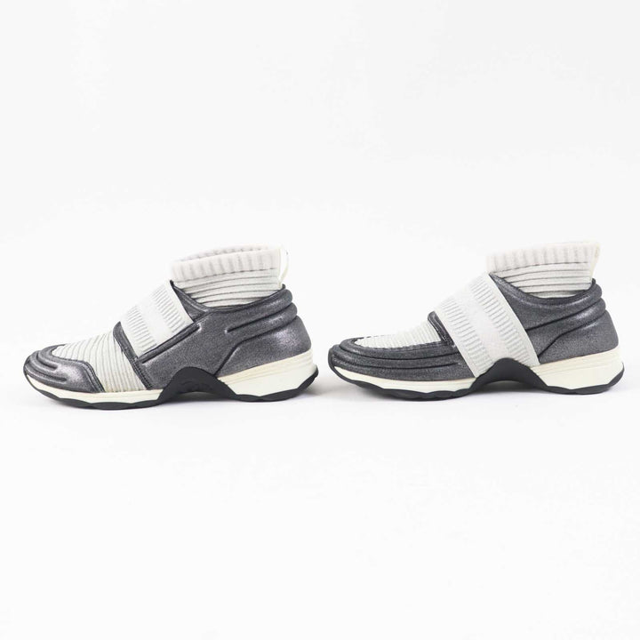 Very Good CHANEL sneakers COCO Mark logo knit sneakers/socks gray Women 37.5 G33070