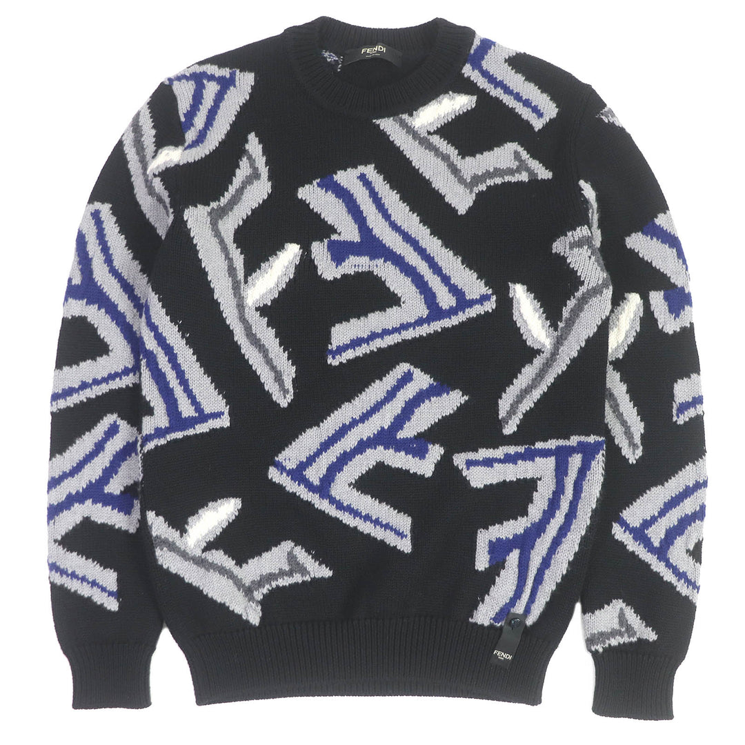 Great FENDI sweater FF Fragment Logo Print Crew Neck Virgin mens 44 FZX013