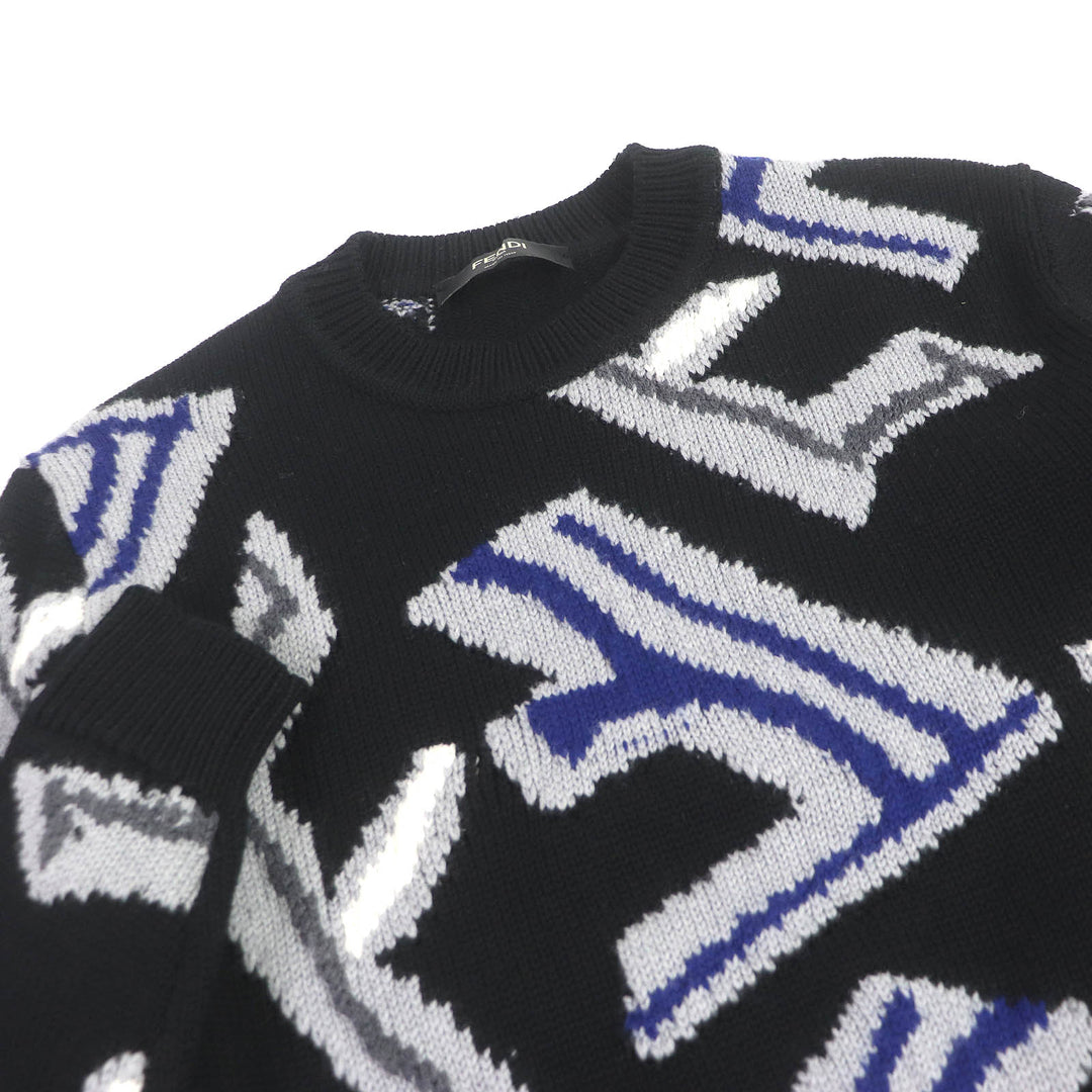 Great FENDI sweater FF Fragment Logo Print Crew Neck Virgin mens 44 FZX013