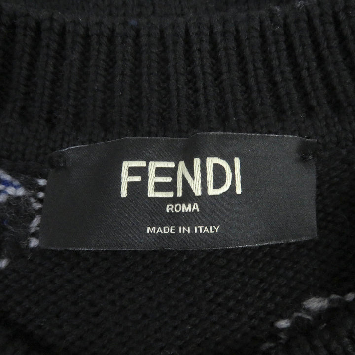 Great FENDI sweater FF Fragment Logo Print Crew Neck Virgin mens 44 FZX013