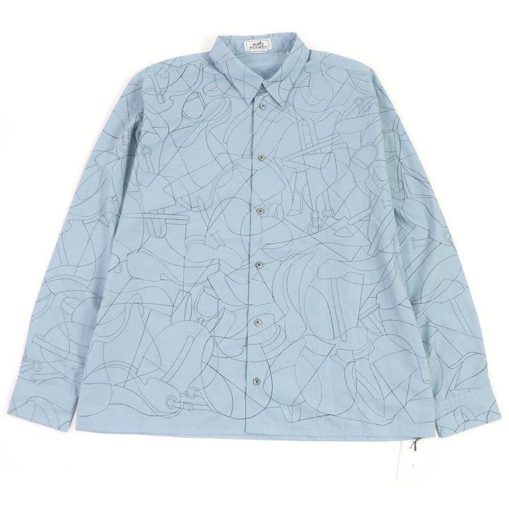 Pristine HERMES Long sleeve shirt Selles en Fragments Finesse cotton 44