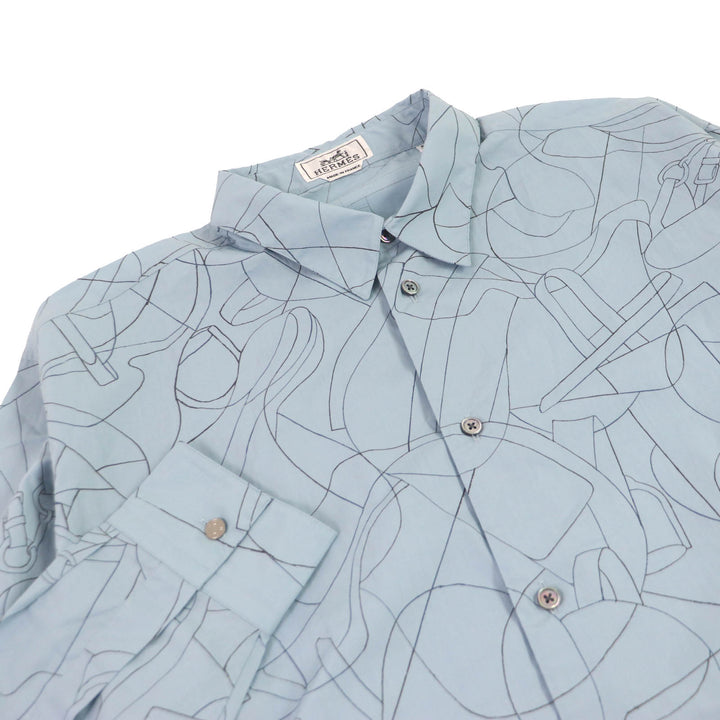 Pristine HERMES Long sleeve shirt Selles en Fragments Finesse cotton 44