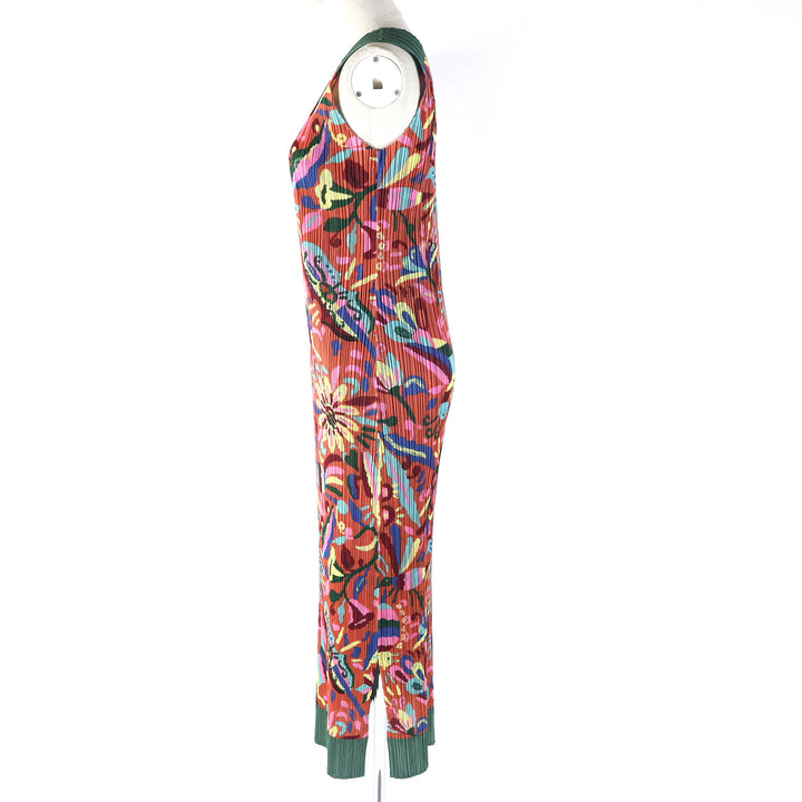 Excellent PLEATS PLEASE one piece Sun, peacock, goat, animal, rare print, sleeveless, long multicolor polyester Women 5 PP63-JH585