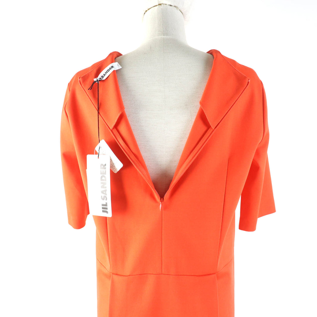 Pristine JIL SANDER one piece Crew neck short sleeve waist tuck dress Orange