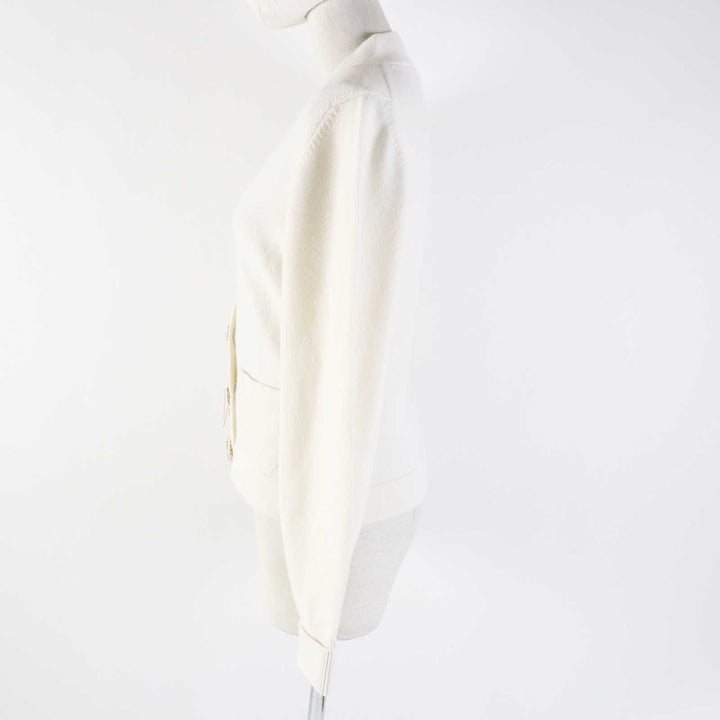 Excellent CHANEL cardigan with decorative COCO Mark buttons white cashmere