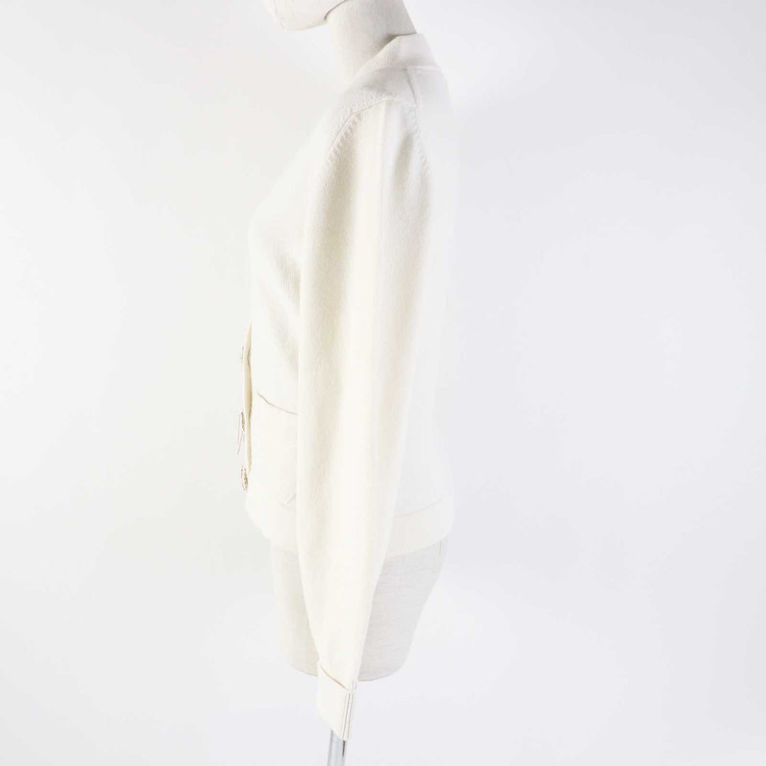 Excellent CHANEL cardigan with decorative COCO Mark buttons white cashmere Women 34 P73102
