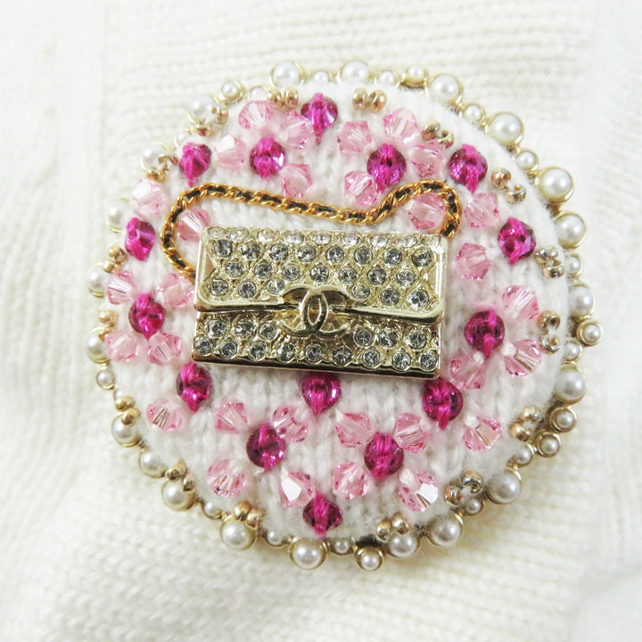 Excellent CHANEL cardigan with decorative COCO Mark buttons white cashmere Women 34 P73102