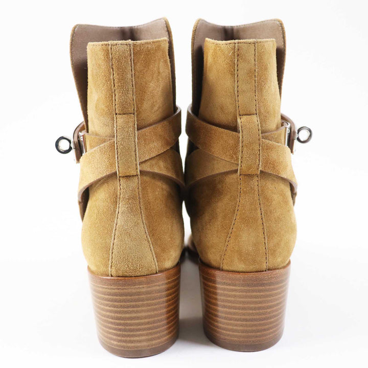 Pristine HERMES short boots Frenchie 50 Veau Velvet Suede Brown beige Women 35.5