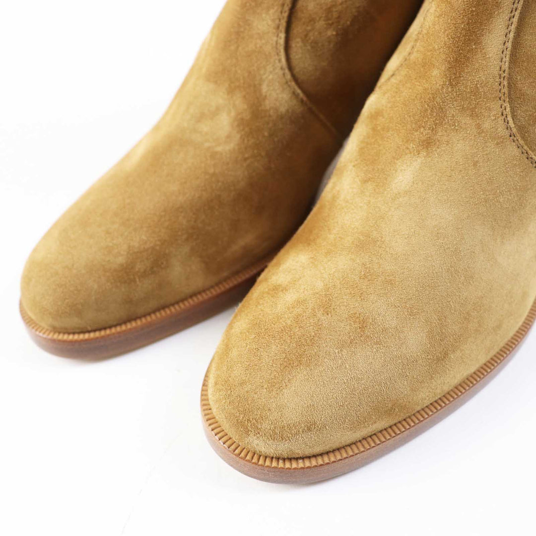 Pristine HERMES short boots Frenchie 50 Veau Velvet Suede Brown beige Women 35.5