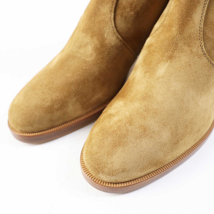 Pristine HERMES short boots Frenchie 50 Veau Velvet Suede Brown beige Women 35.5