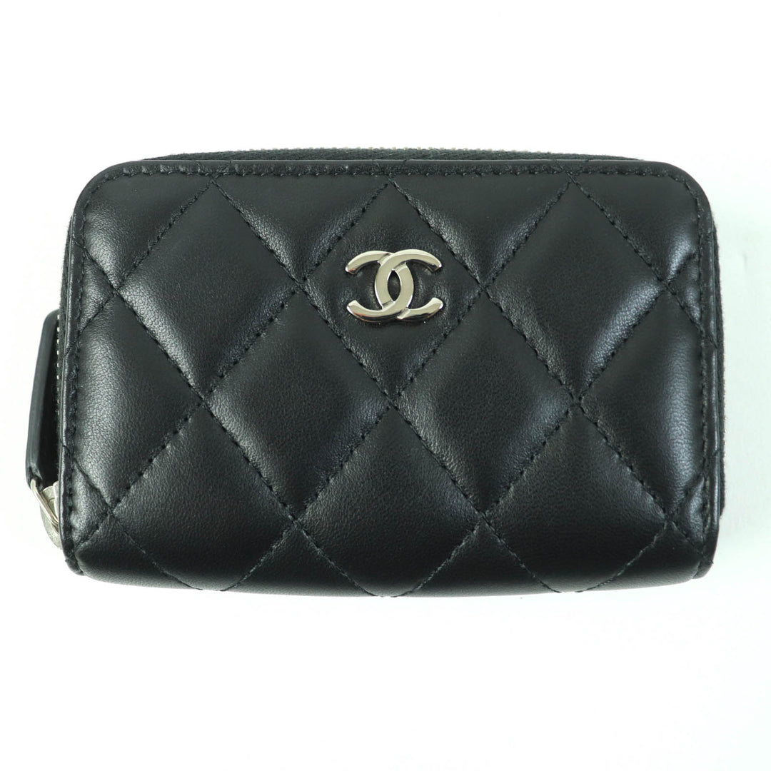 Excellent CHANEL Coin case COCO Mark Matelasse Classic black lambskin Women AP0216
