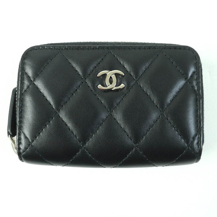 Excellent CHANEL Coin case COCO Mark Matelasse Classic black lambskin Women AP0216