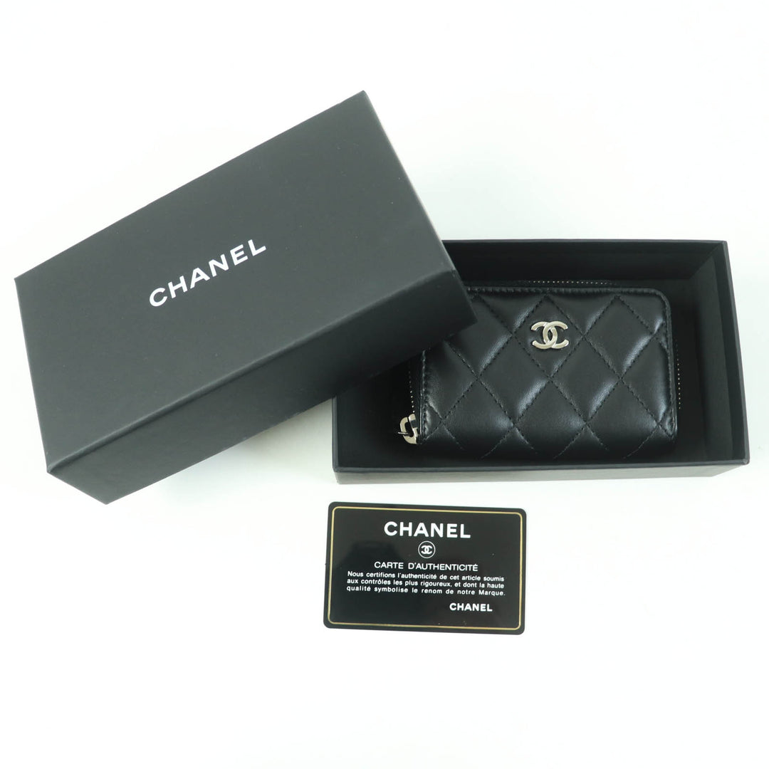 Excellent CHANEL Coin case COCO Mark Matelasse Classic black lambskin Women AP0216