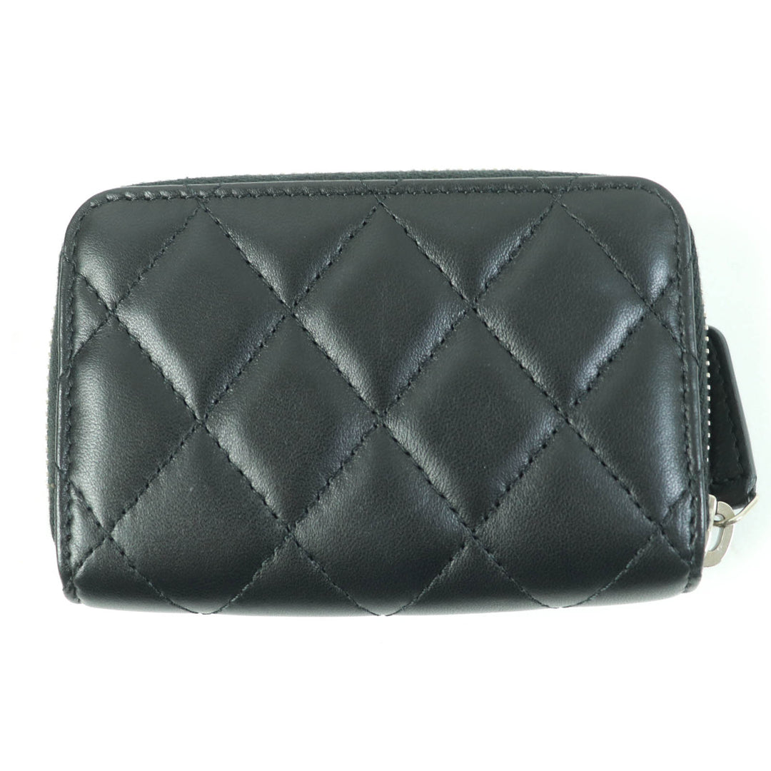 Excellent CHANEL Coin case COCO Mark Matelasse Classic black lambskin Women AP0216