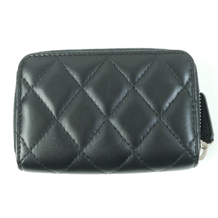 Excellent CHANEL Coin case COCO Mark Matelasse Classic black lambskin Women AP0216