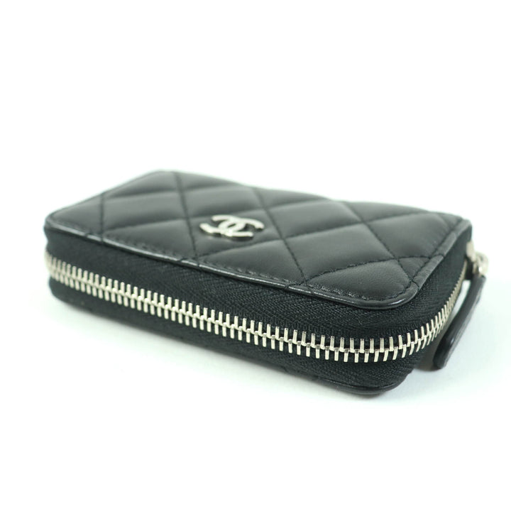 Excellent CHANEL Coin case COCO Mark Matelasse Classic black lambskin Women AP0216