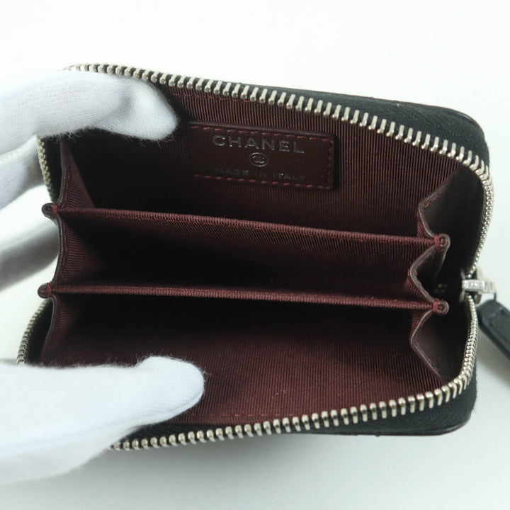 Excellent CHANEL Coin case COCO Mark Matelasse Classic black lambskin Women AP0216