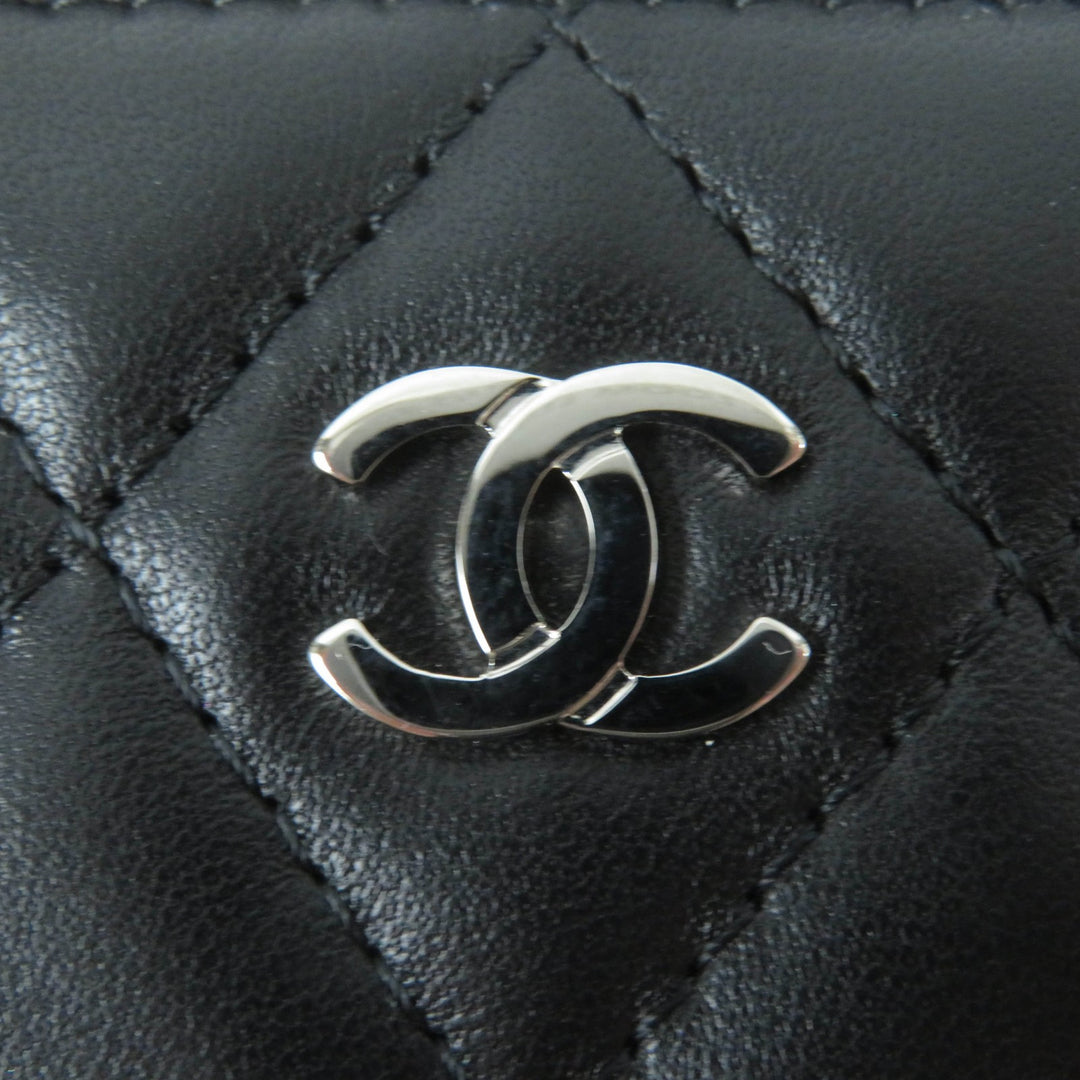 Excellent CHANEL Coin case COCO Mark Matelasse Classic black lambskin Women AP0216