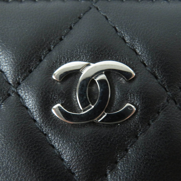 Excellent CHANEL Coin case COCO Mark Matelasse Classic black lambskin Women AP0216