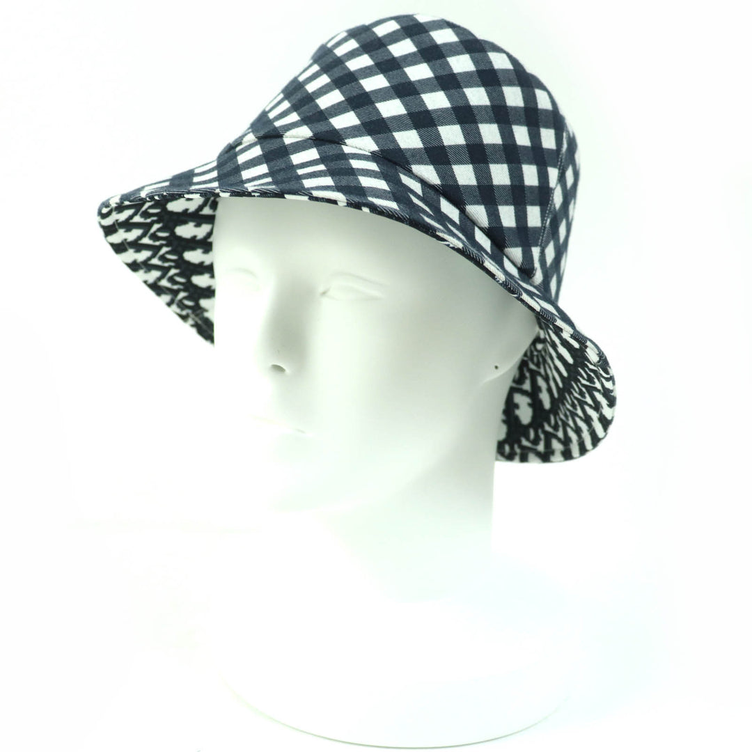 Excellent Christian Dior hat Check oblique bucket hat Navy Ivory Women 56 22VIC923I130