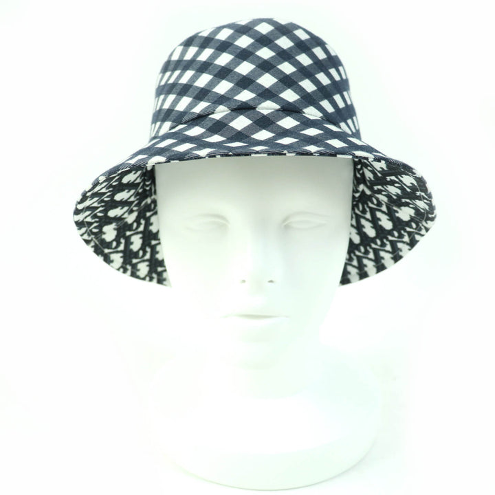 Excellent Christian Dior hat Check oblique bucket hat Navy Ivory Women 56 22VIC923I130