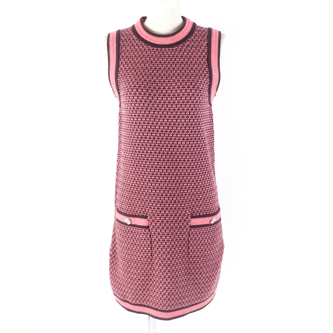 Pristine CHANEL one piece COCO Mark Buttoned Pink brown cashmere Women 36