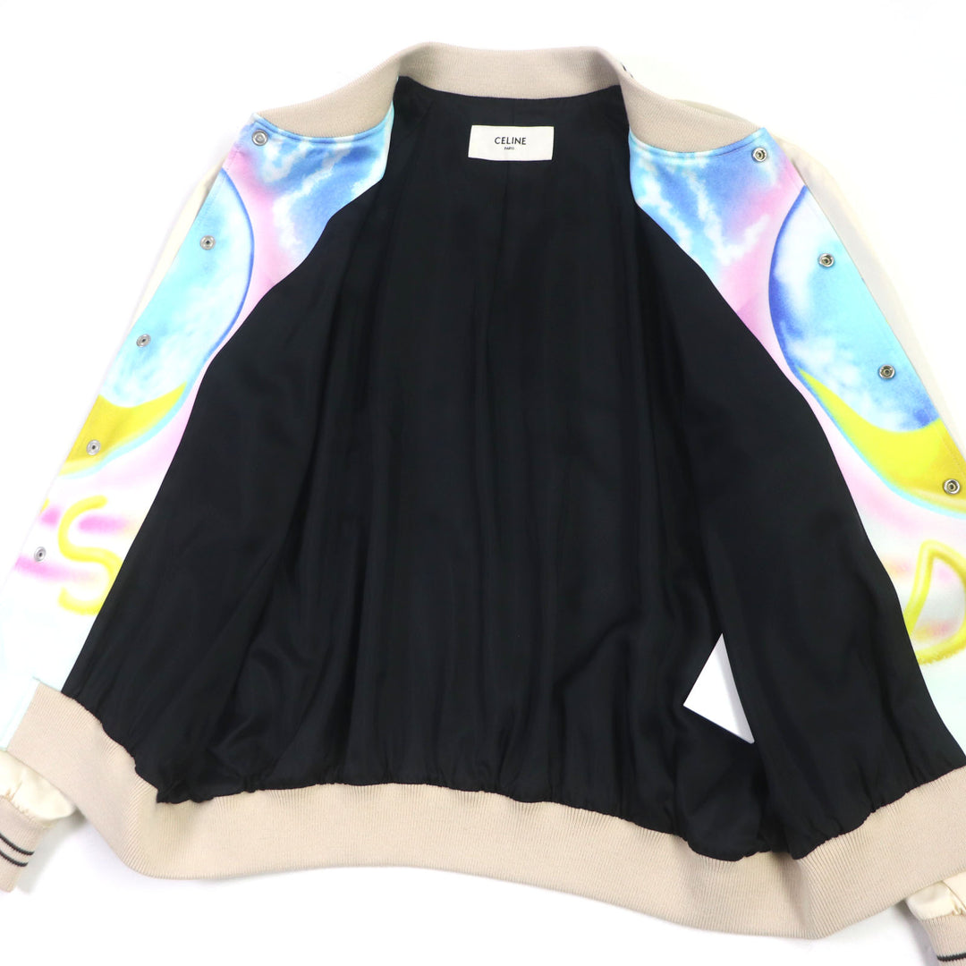 Excellent CELINE Stajan Teddy Jacket With Satin Artist Print Rayon 50 2V28H353Q