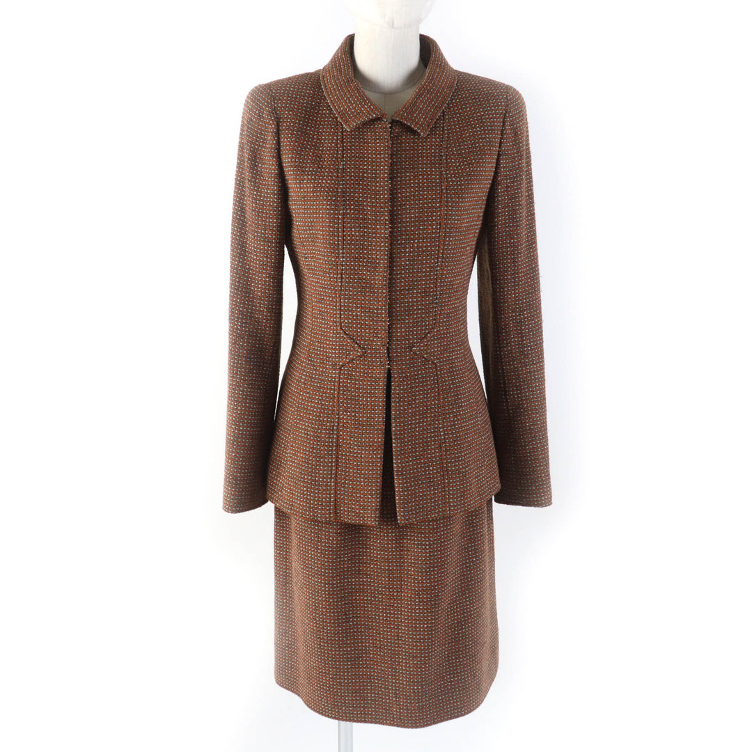 Excellent CHANEL setup COCO Mark buttoned jacket + skirt suit Brown Women