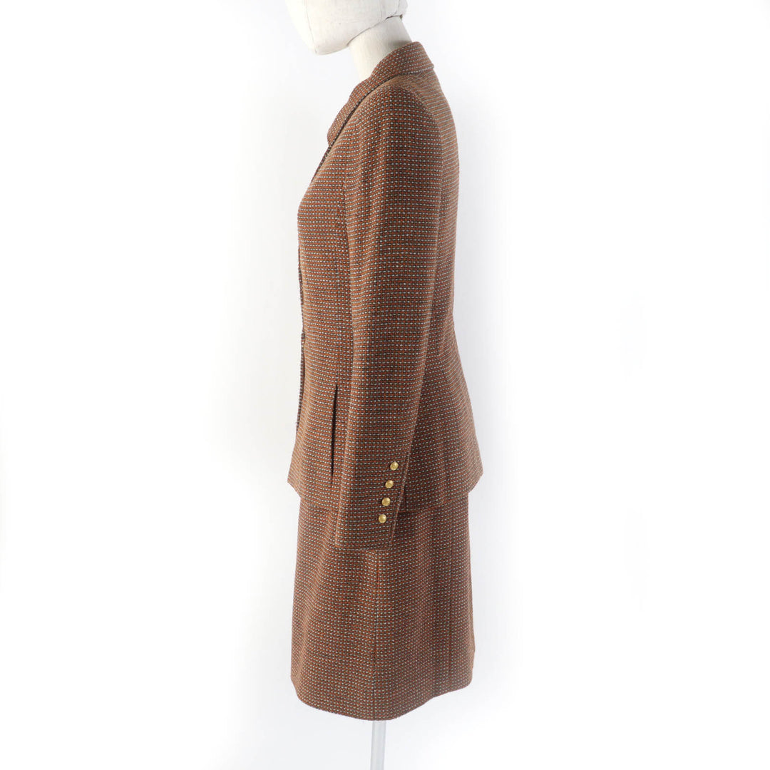 Excellent CHANEL setup COCO Mark buttoned jacket + skirt suit Brown Women 38 P08097 96A