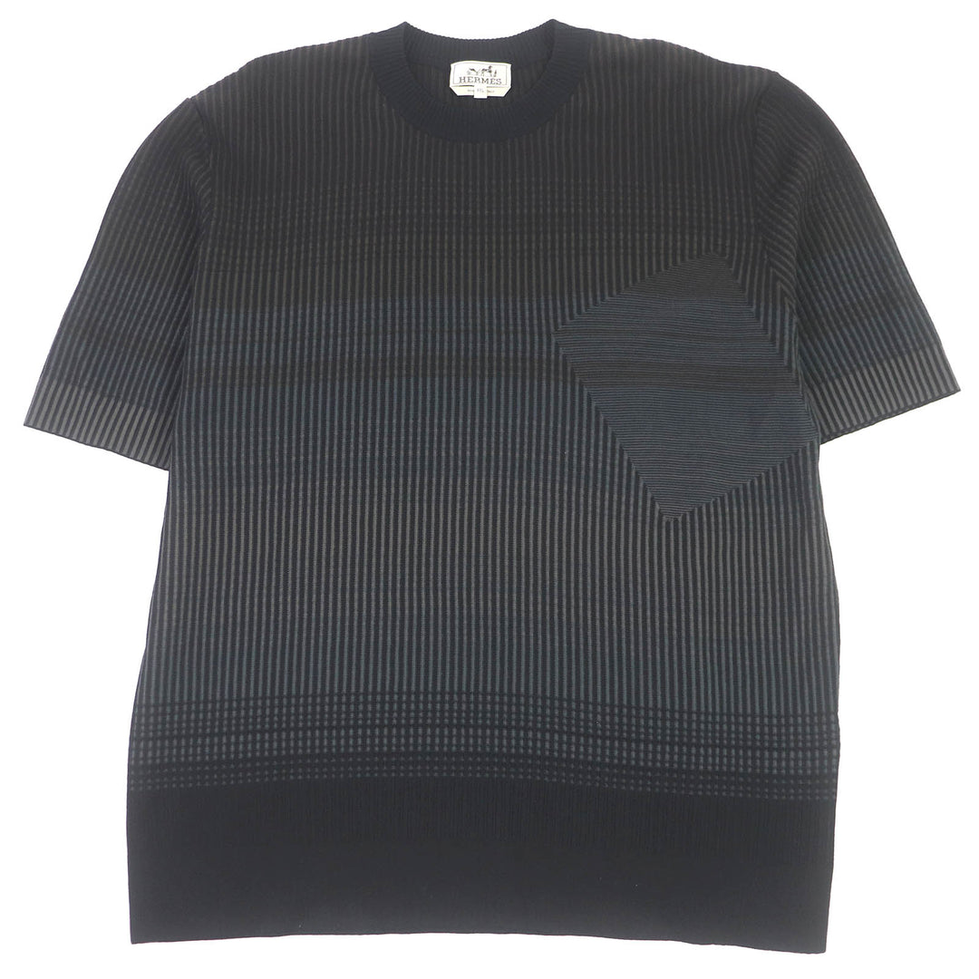 Pristine HERMES Short sleeve knit stripe Black series cotton mens XXL